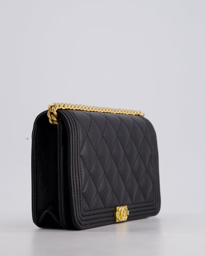 *HOT* Chanel Black Boy Wallet on Chain in Caviar Leather with Brushed Gold Hardware