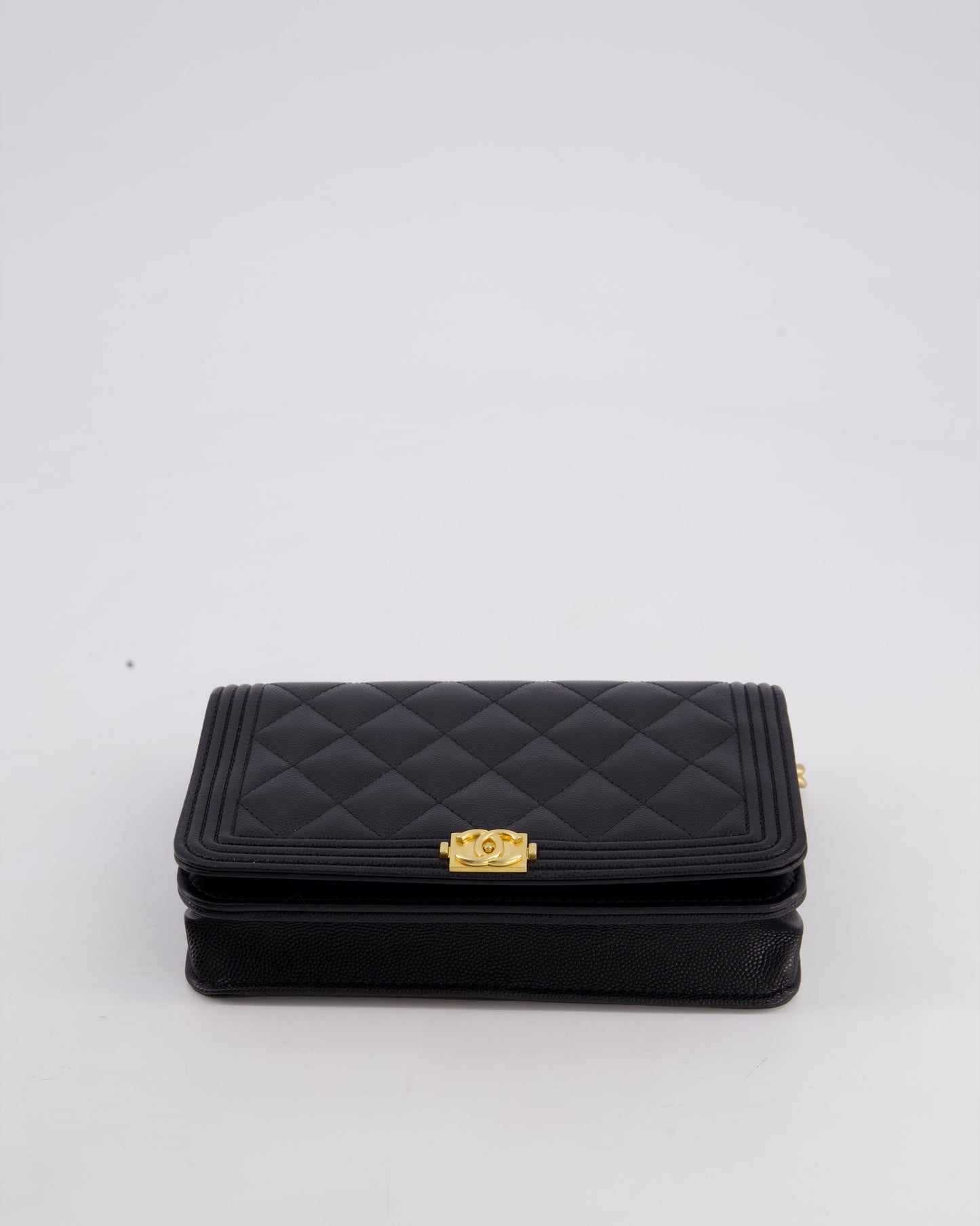 *HOT* Chanel Black Boy Wallet on Chain in Caviar Leather with Brushed Gold Hardware