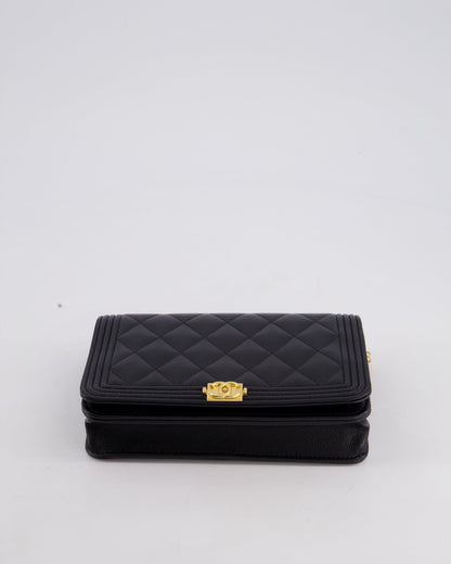 *HOT* Chanel Black Boy Wallet on Chain in Caviar Leather with Brushed Gold Hardware