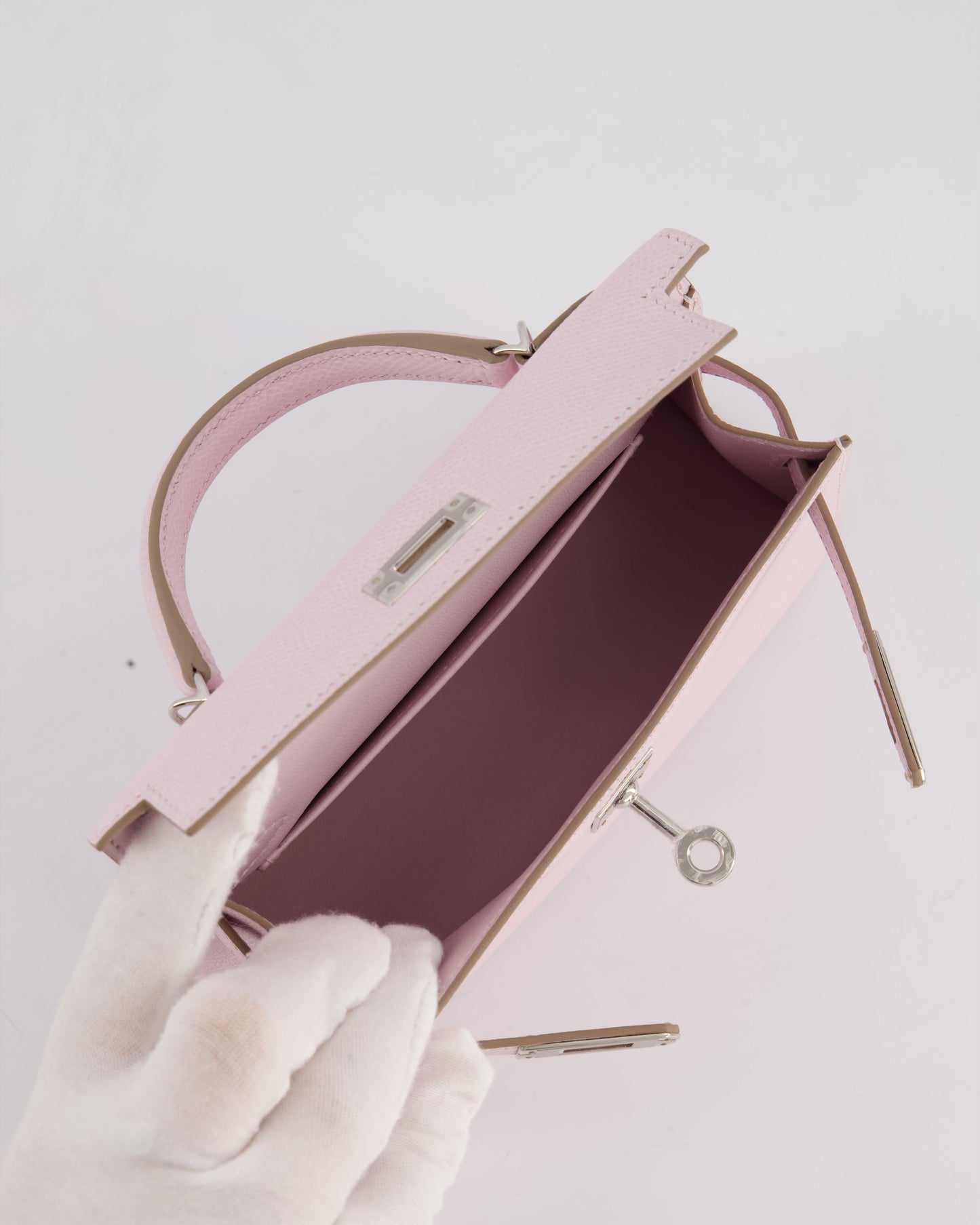 *HOT* Hermès Mini Kelly II 20cm Bag In Mauve Pale Epsom Leather with Palladium Hardware