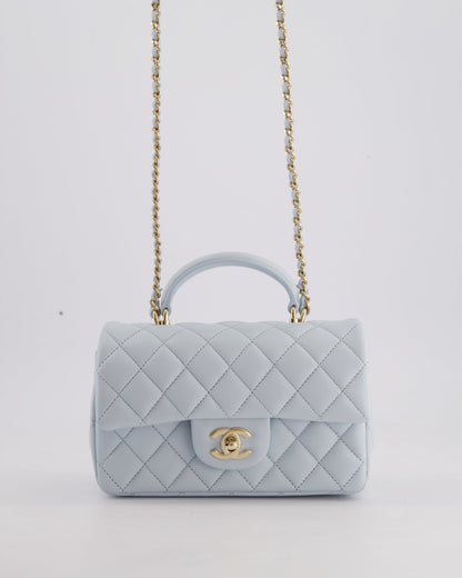 *HOT* Chanel Baby Blue Mini Rectangular Top Handle Bag in Lambskin Leather with Champagne Gold Hardware