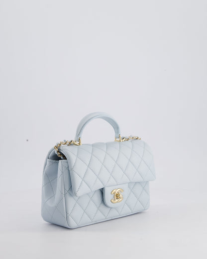 *HOT* Chanel Baby Blue Mini Rectangular Top Handle Bag in Lambskin Leather with Champagne Gold Hardware