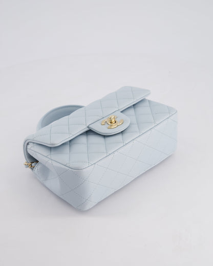 *HOT* Chanel Baby Blue Mini Rectangular Top Handle Bag in Lambskin Leather with Champagne Gold Hardware