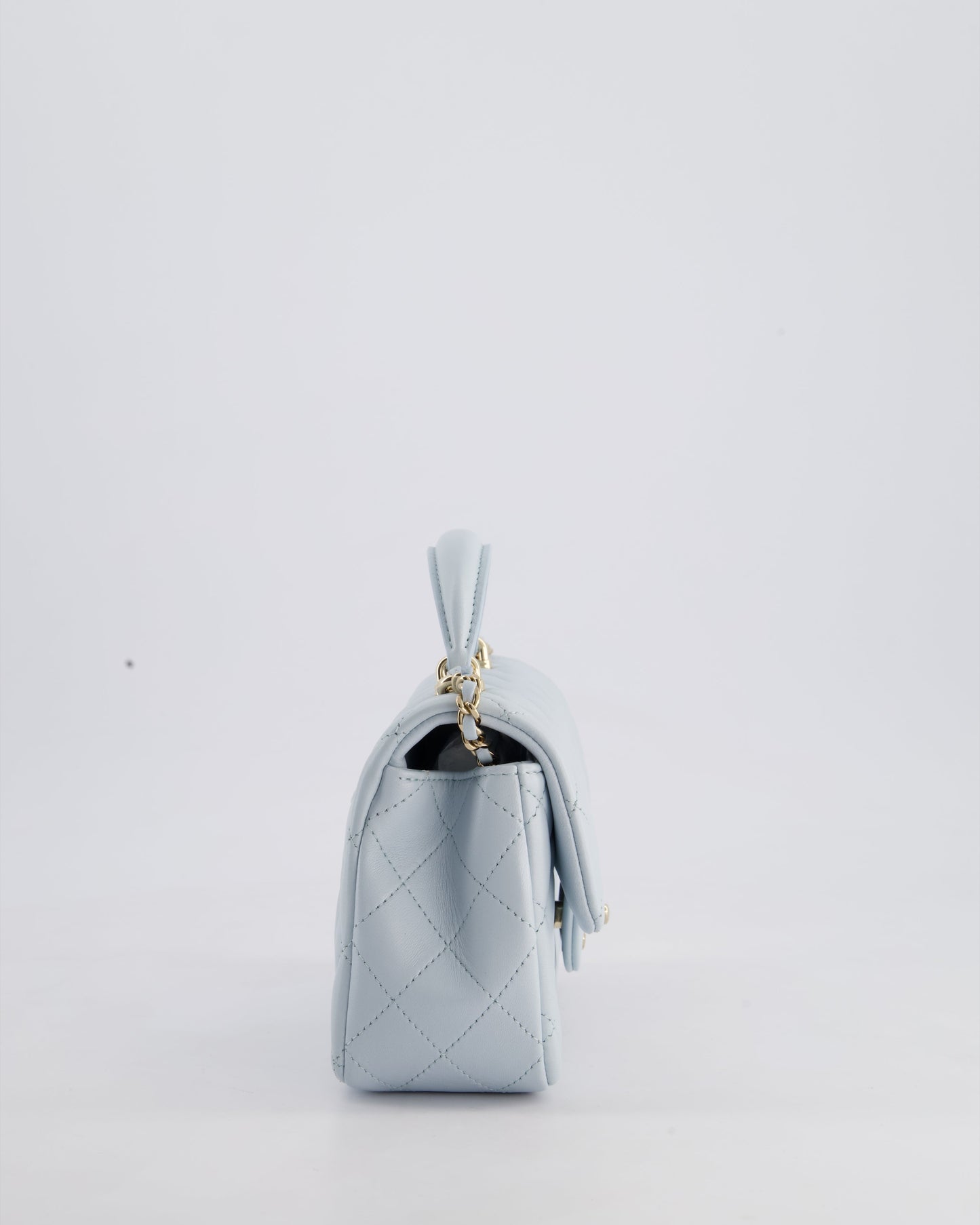 *HOT* Chanel Baby Blue Mini Rectangular Top Handle Bag in Lambskin Leather with Champagne Gold Hardware