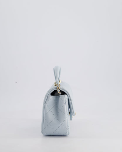 *HOT* Chanel Baby Blue Mini Rectangular Top Handle Bag in Lambskin Leather with Champagne Gold Hardware