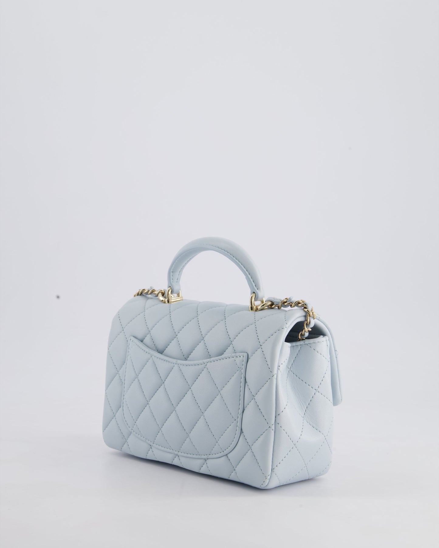 *HOT* Chanel Baby Blue Mini Rectangular Top Handle Bag in Lambskin Leather with Champagne Gold Hardware