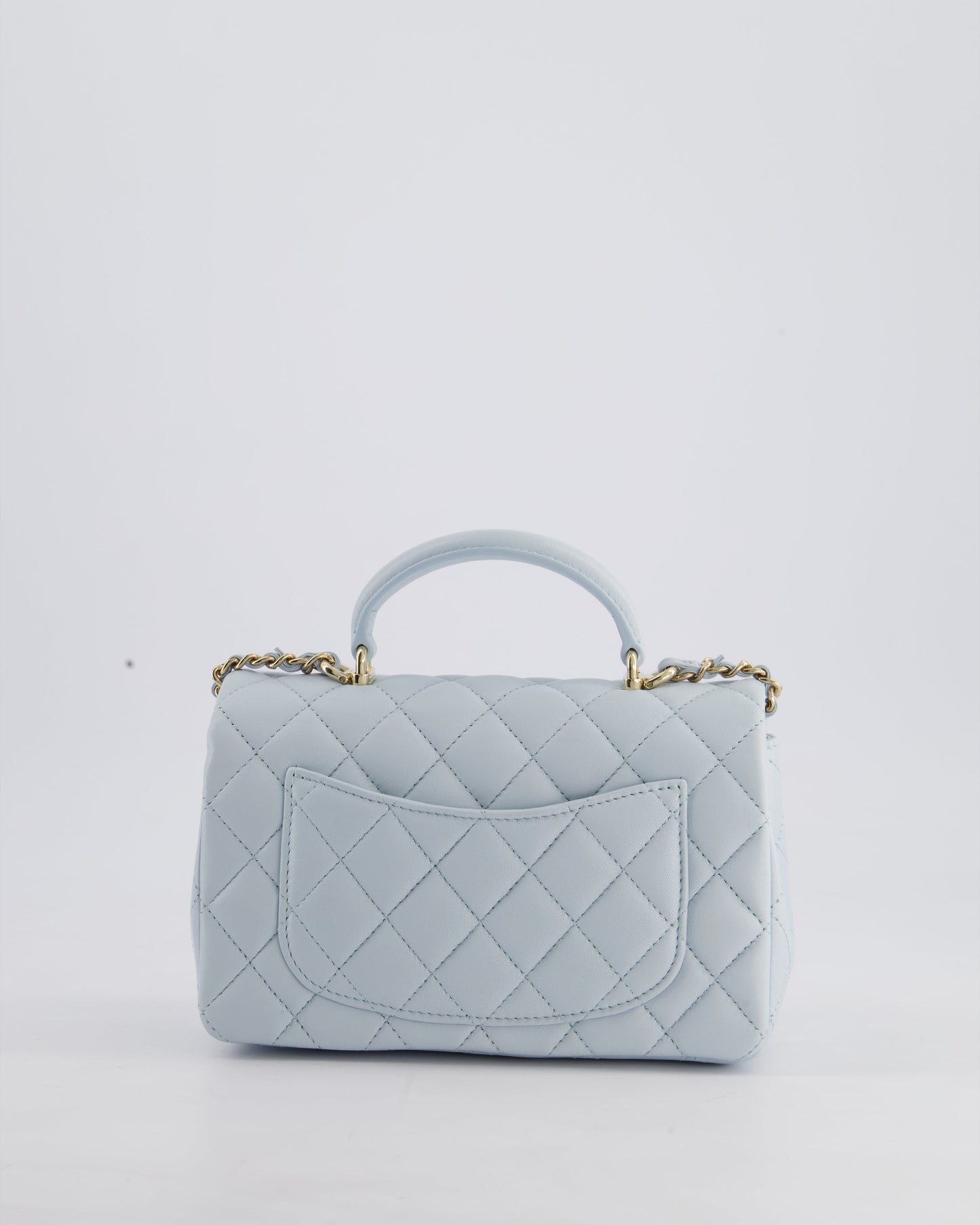*HOT* Chanel Baby Blue Mini Rectangular Top Handle Bag in Lambskin Leather with Champagne Gold Hardware