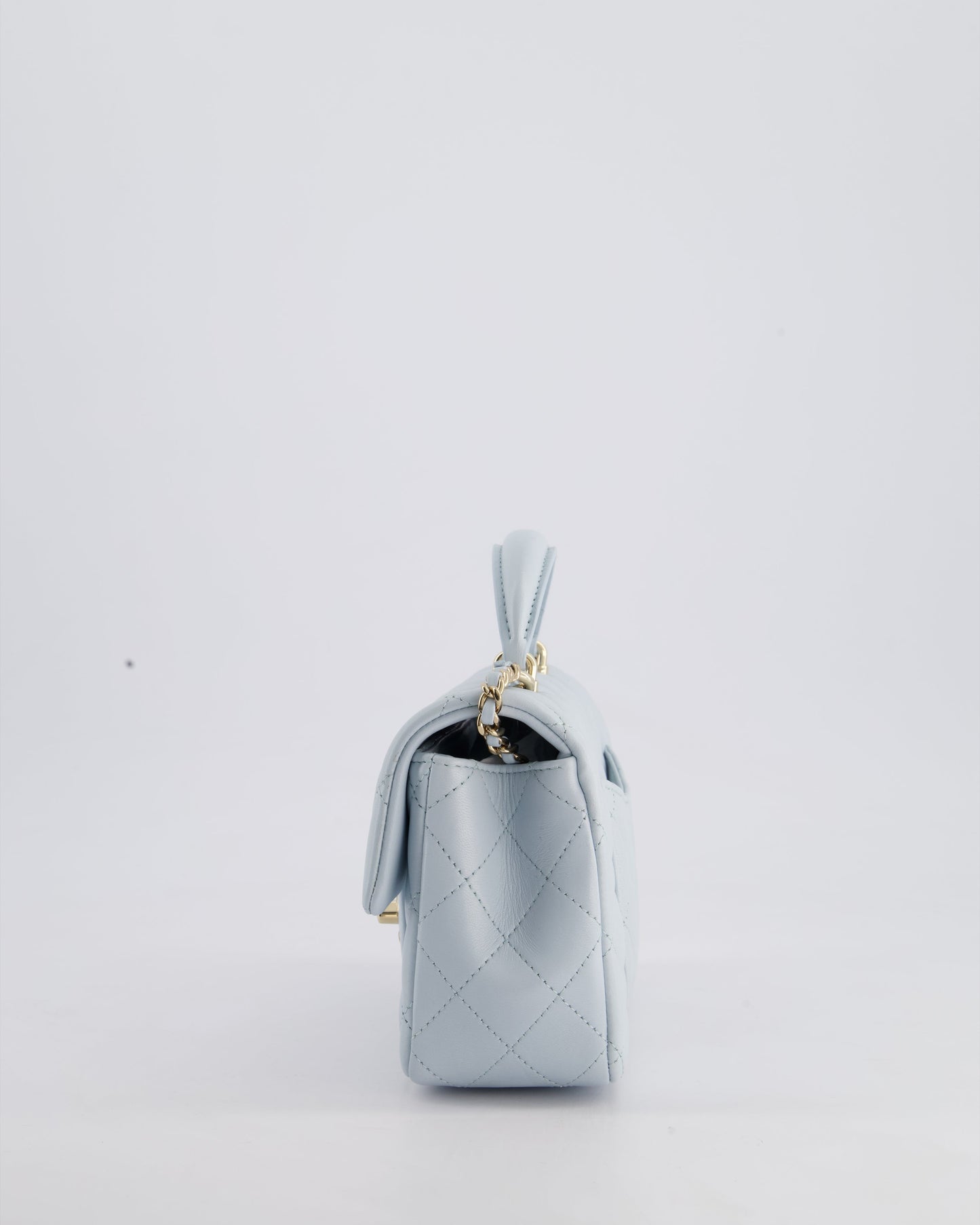 *HOT* Chanel Baby Blue Mini Rectangular Top Handle Bag in Lambskin Leather with Champagne Gold Hardware