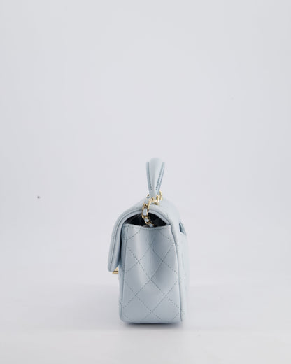 *HOT* Chanel Baby Blue Mini Rectangular Top Handle Bag in Lambskin Leather with Champagne Gold Hardware