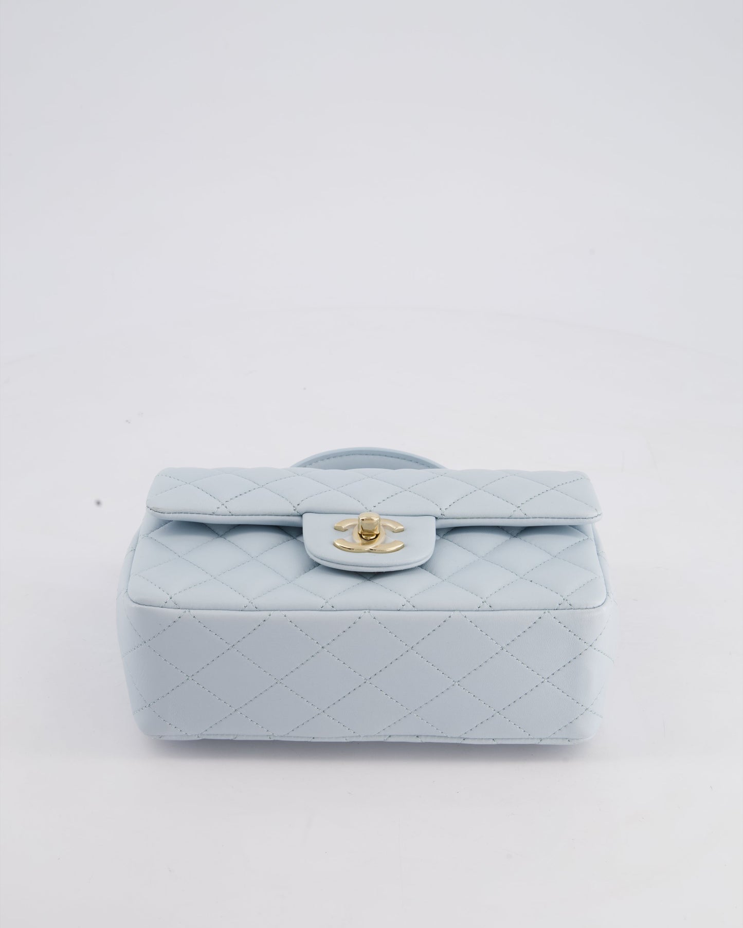 *HOT* Chanel Baby Blue Mini Rectangular Top Handle Bag in Lambskin Leather with Champagne Gold Hardware