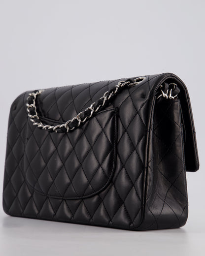 Chanel Black Medium Classic Double Flap Bag in Lambskin Leather with Silver Hardware