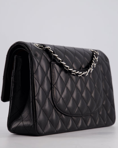 Chanel Black Medium Classic Double Flap Bag in Lambskin Leather with Silver Hardware