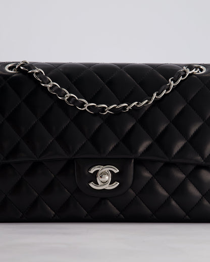 Chanel Black Medium Classic Double Flap Bag in Lambskin Leather with Silver Hardware