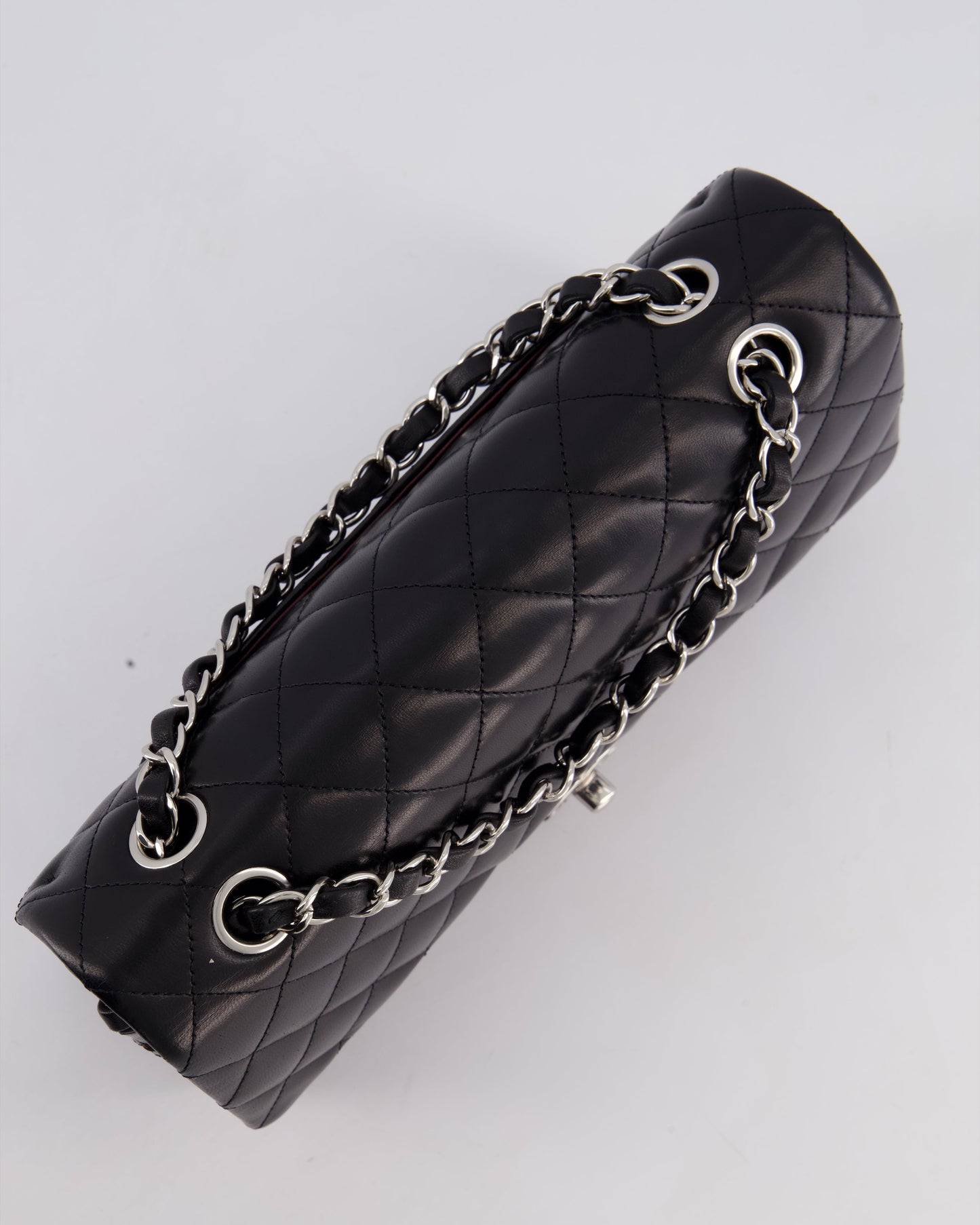 Chanel Black Medium Classic Double Flap Bag in Lambskin Leather with Silver Hardware