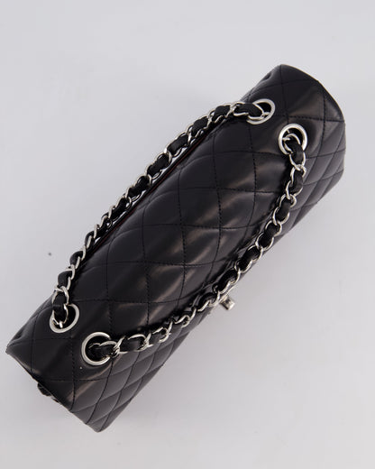 Chanel Black Medium Classic Double Flap Bag in Lambskin Leather with Silver Hardware