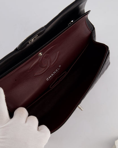 Chanel Black Medium Classic Double Flap Bag in Lambskin Leather with Silver Hardware