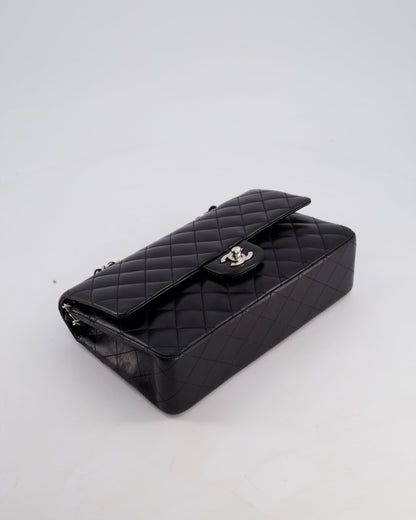 Chanel Black Medium Classic Double Flap Bag in Lambskin Leather with Silver Hardware