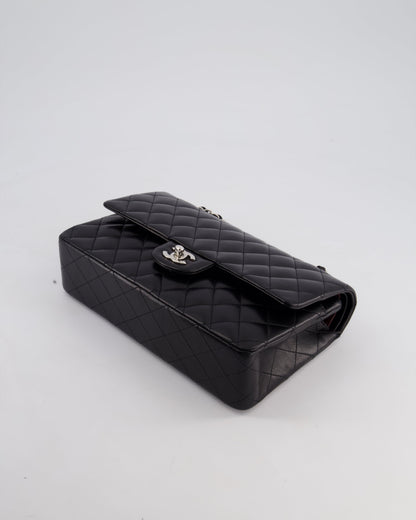 Chanel Black Medium Classic Double Flap Bag in Lambskin Leather with Silver Hardware