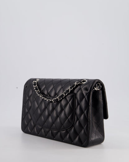 Chanel Black Medium Classic Double Flap Bag in Lambskin Leather with Silver Hardware
