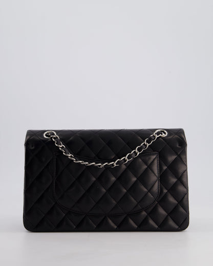 Chanel Black Medium Classic Double Flap Bag in Lambskin Leather with Silver Hardware