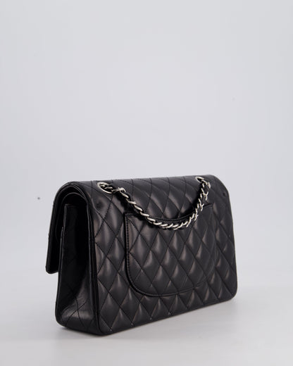 Chanel Black Medium Classic Double Flap Bag in Lambskin Leather with Silver Hardware