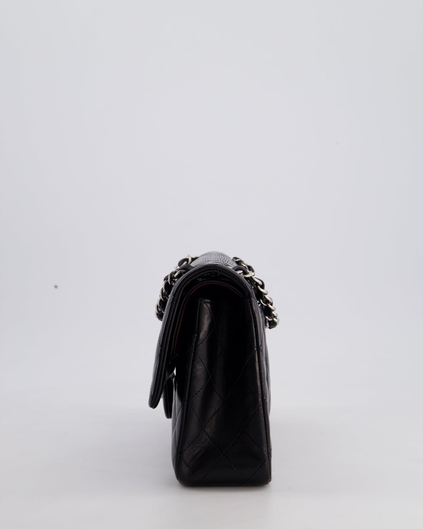 Chanel Black Medium Classic Double Flap Bag in Lambskin Leather with Silver Hardware