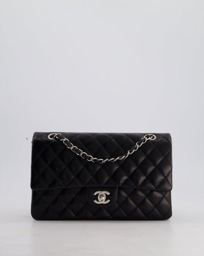 Chanel Black Medium Classic Double Flap Bag in Lambskin Leather with Silver Hardware