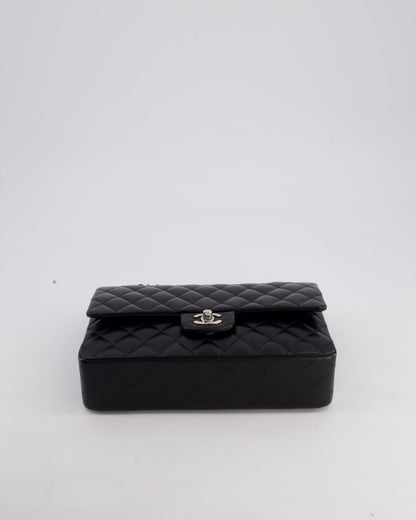 Chanel Black Medium Classic Double Flap Bag in Lambskin Leather with Silver Hardware