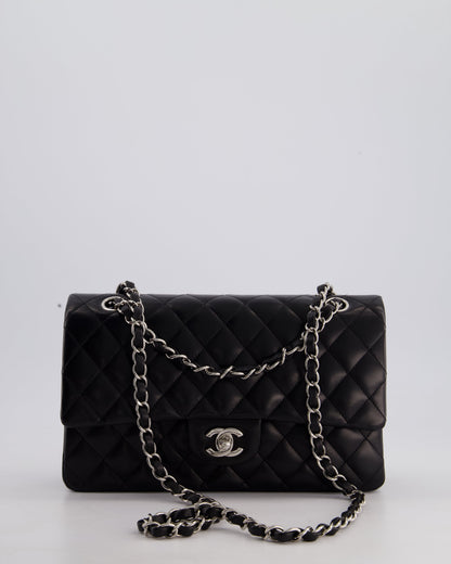 Chanel Black Medium Classic Double Flap Bag in Lambskin Leather with Silver Hardware