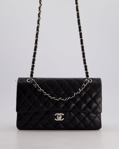 Chanel Black Medium Classic Double Flap Bag in Lambskin Leather with Silver Hardware