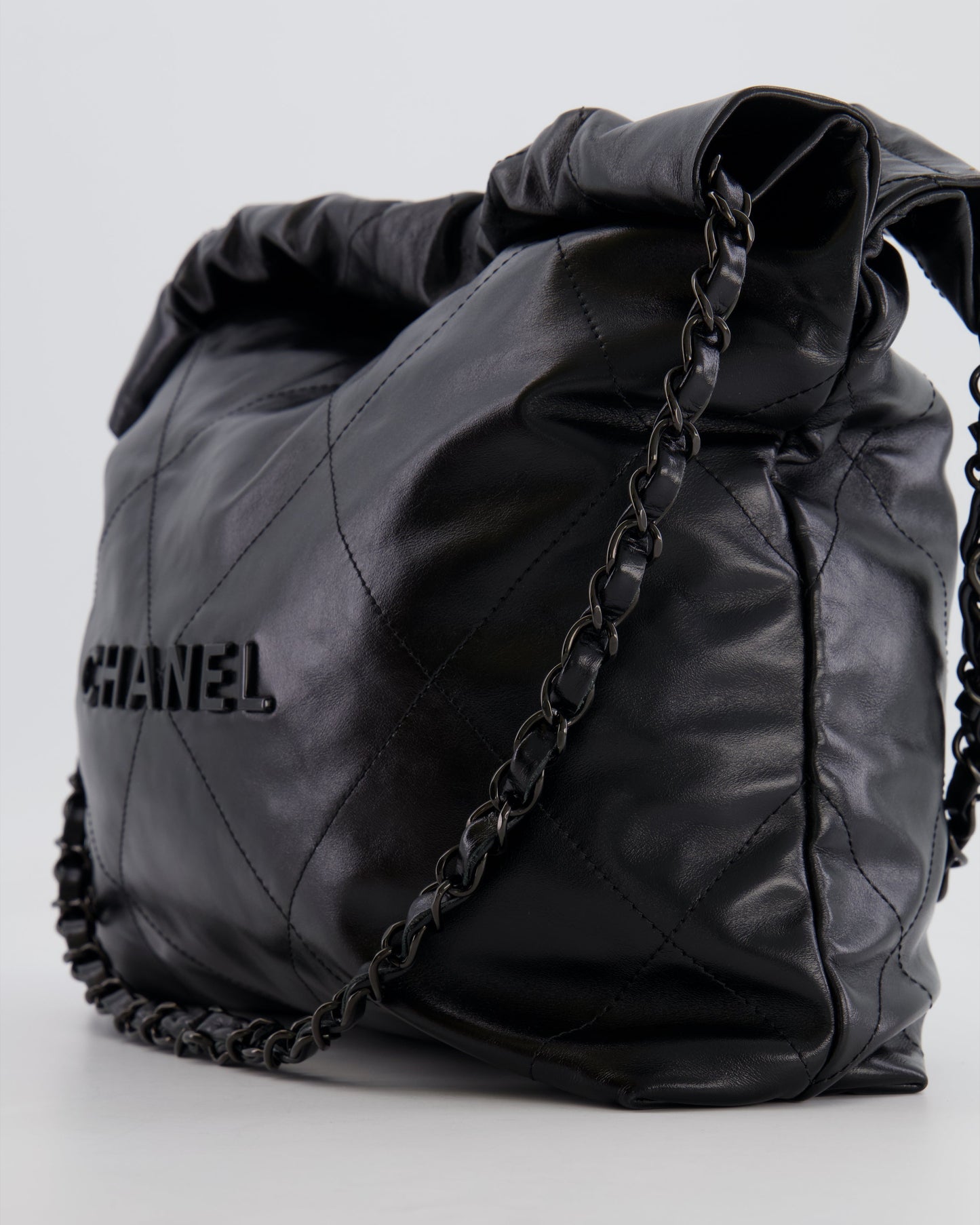 Chanel 22 Small Hobo Bag in Black Calfskin Leather with So Black Hardware