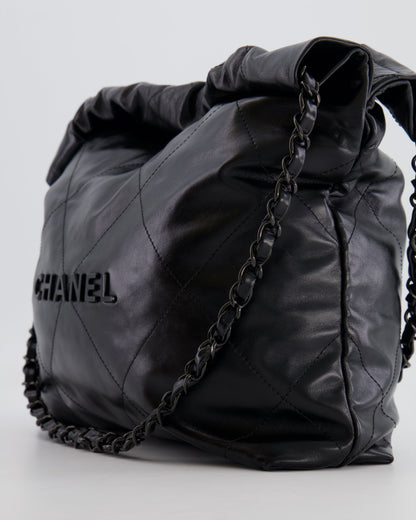 Chanel 22 Small Hobo Bag in Black Calfskin Leather with So Black Hardware