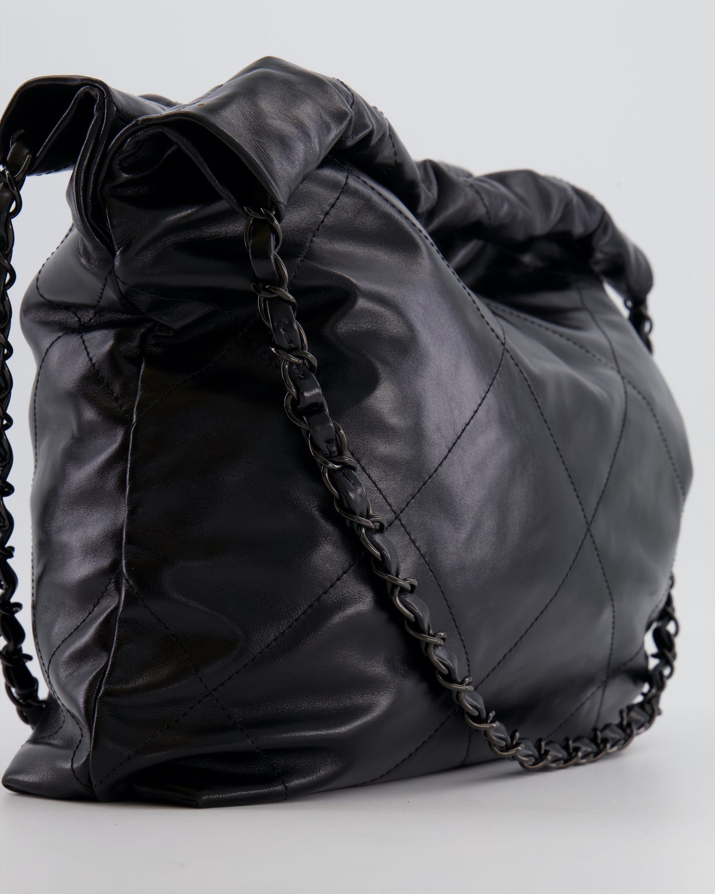 Chanel 22 Small Hobo Bag in Black Calfskin Leather with So Black Hardware