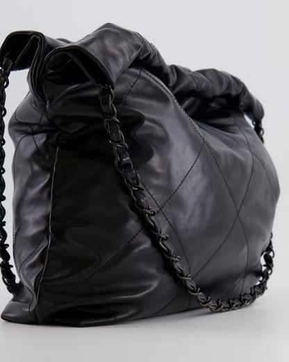 Chanel 22 Small Hobo Bag in Black Calfskin Leather with So Black Hardware