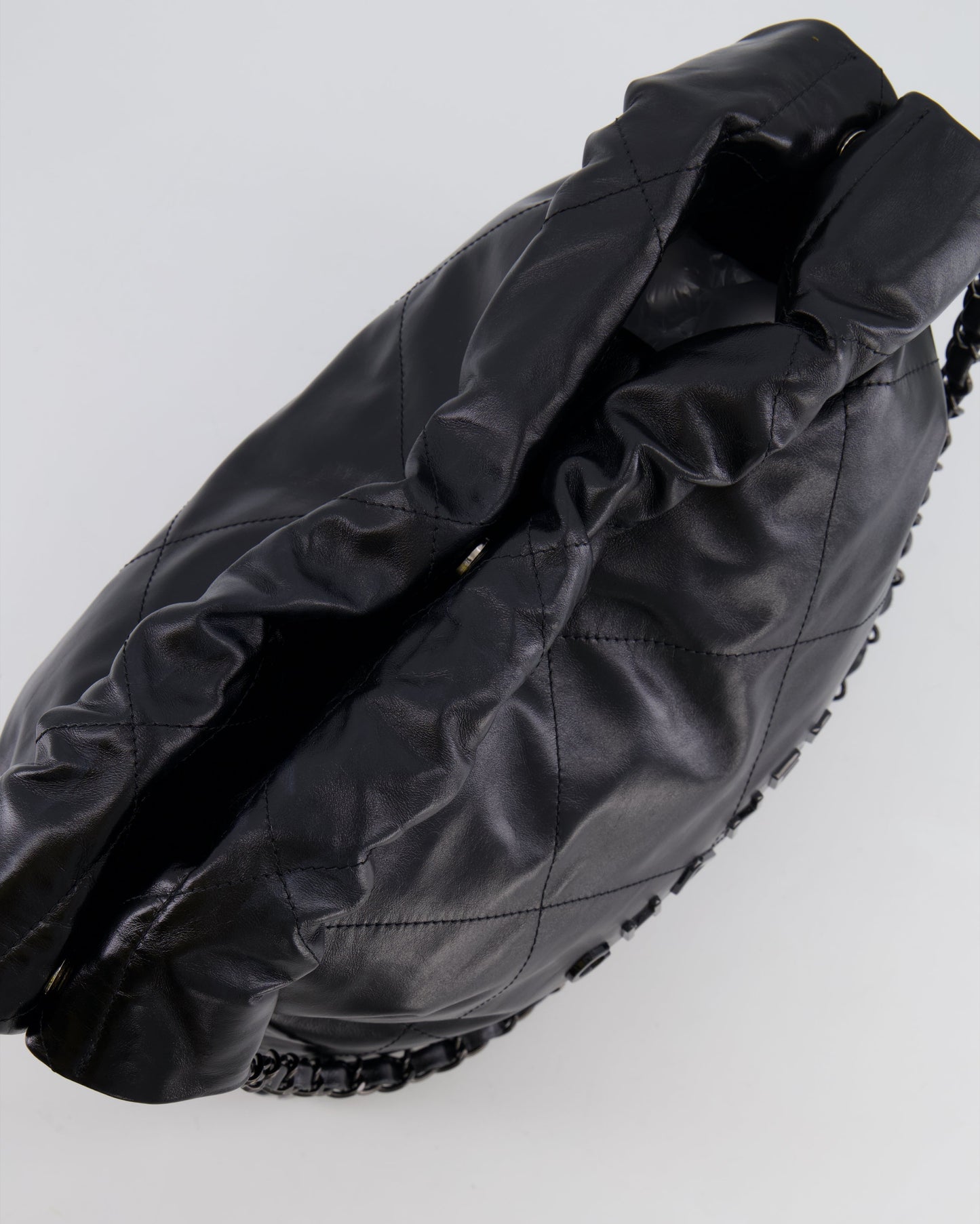 Chanel 22 Small Hobo Bag in Black Calfskin Leather with So Black Hardware