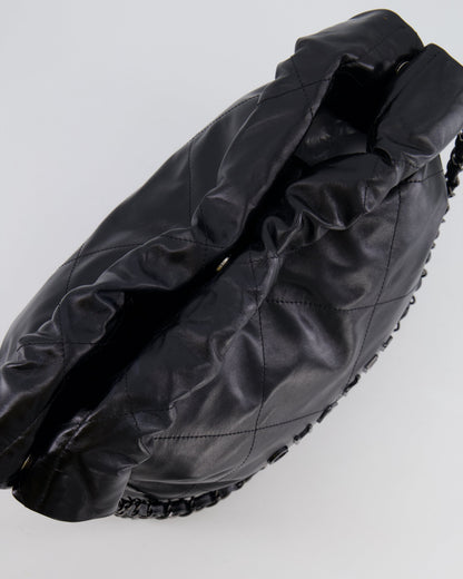Chanel 22 Small Hobo Bag in Black Calfskin Leather with So Black Hardware