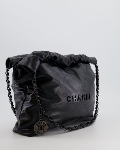 Chanel 22 Small Hobo Bag in Black Calfskin Leather with So Black Hardware