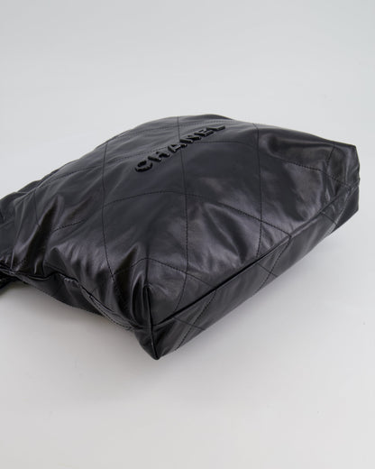 Chanel 22 Small Hobo Bag in Black Calfskin Leather with So Black Hardware