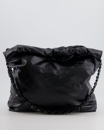 Chanel 22 Small Hobo Bag in Black Calfskin Leather with So Black Hardware