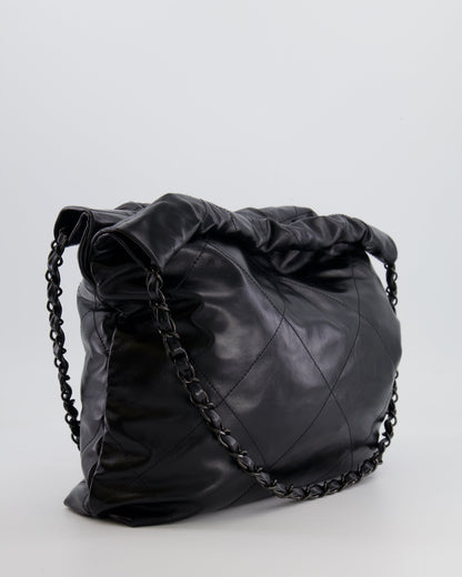 Chanel 22 Small Hobo Bag in Black Calfskin Leather with So Black Hardware
