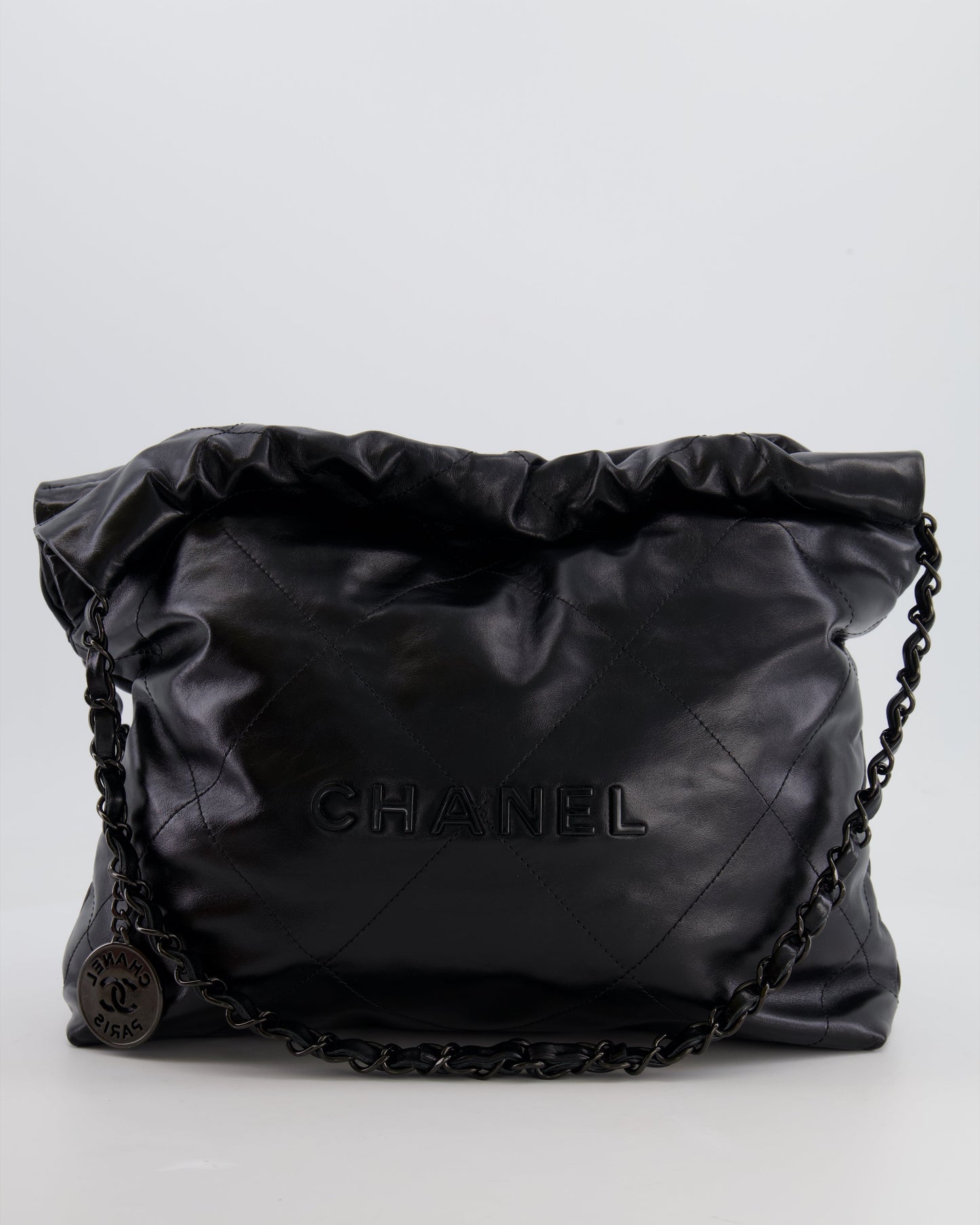 Chanel 22 Small Hobo Bag in Black Calfskin Leather with So Black Hardware