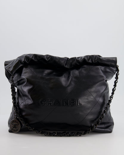 Chanel 22 Small Hobo Bag in Black Calfskin Leather with So Black Hardware