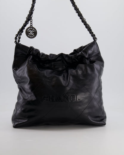 Chanel 22 Small Hobo Bag in Black Calfskin Leather with So Black Hardware