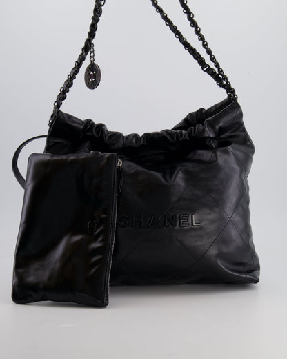 Chanel 22 Small Hobo Bag in Black Calfskin Leather with So Black Hardware