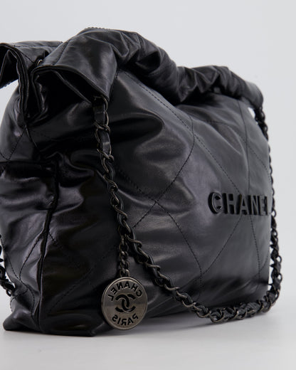 Chanel 22 Small Hobo Bag in Black Calfskin Leather with So Black Hardware