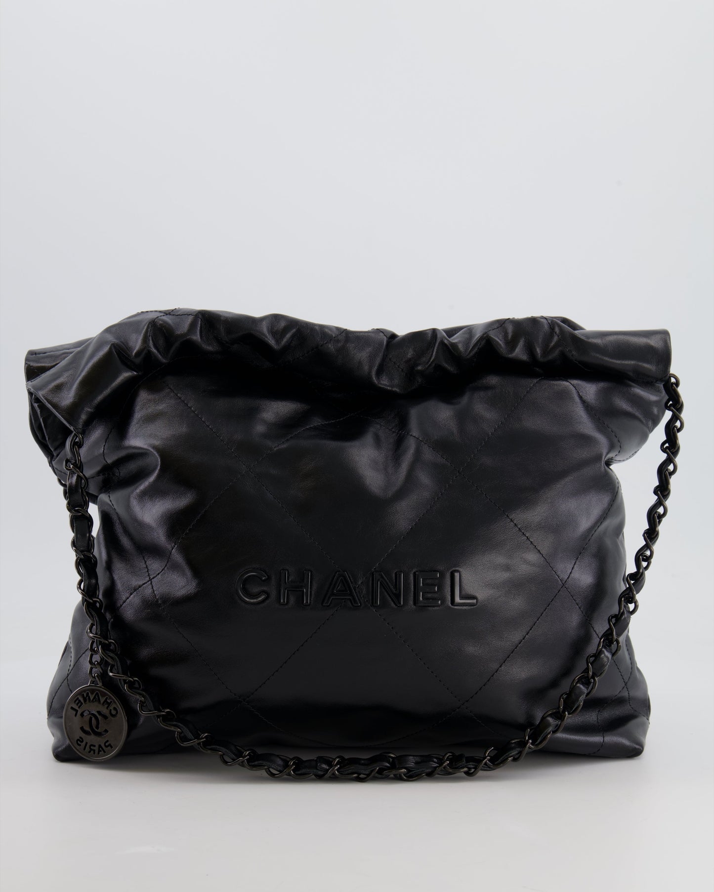 Chanel 22 Small Hobo Bag in Black Calfskin Leather with So Black Hardware