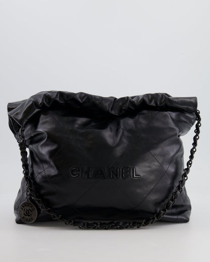 Chanel 22 Small Hobo Bag in Black Calfskin Leather with So Black Hardware