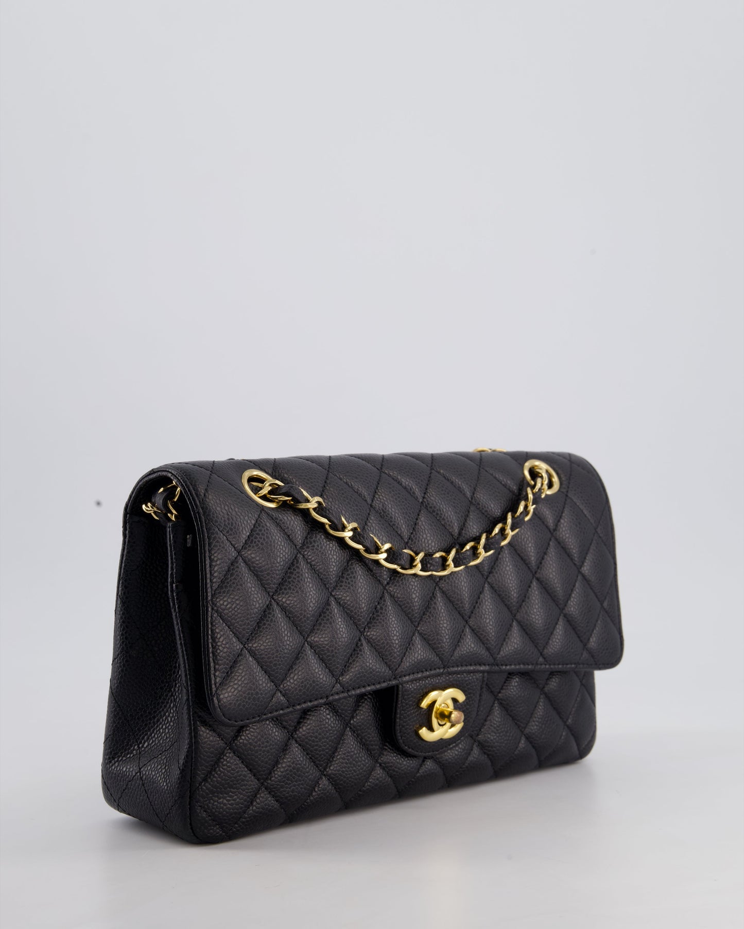 Chanel Medium Black Classic Double Flap Bag in Caviar Leather with Gold Hardware