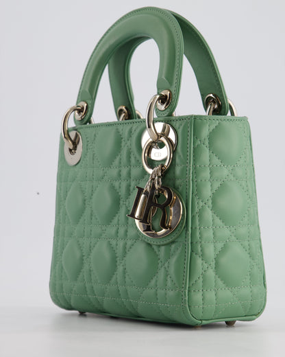 Christian Dior Mini Lady Dior Bag in Pistachio Green Lambskin Leather with Silver Hardware