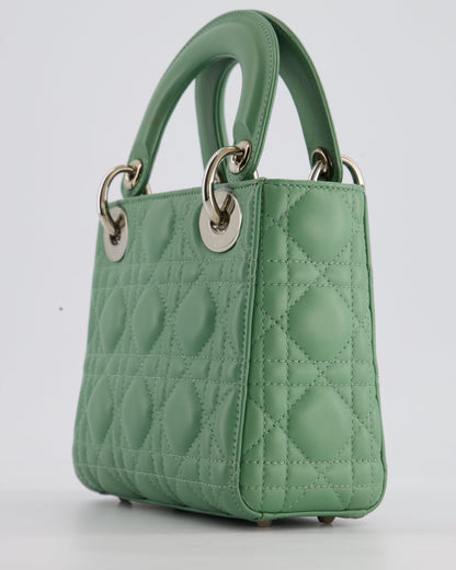 Christian Dior Mini Lady Dior Bag in Pistachio Green Lambskin Leather with Silver Hardware